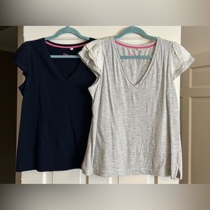 2 Navy And White Stripe Boden Broderick Cotton V Neck Shirt Tee